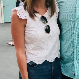 Flutter Sleeve Eyelet Crop Top